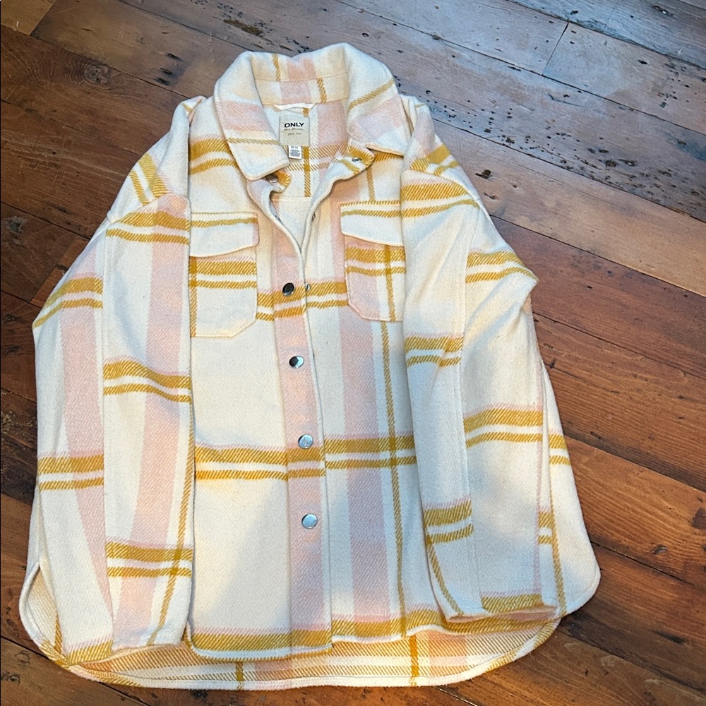 ONLY Cream and Yellow Plaid Shacket